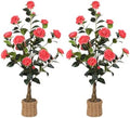 2Pack Artificial Camellia Tree, 3Ft Pink Faux Camellia Plant in Pot by Unknown