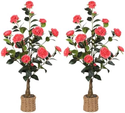2Pack Artificial Camellia Tree, 3Ft Pink Faux Camellia Plant in Pot by Unknown