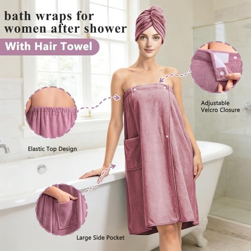 Women's Bath Towel Wrap with Hair Drying Towel Set – Purple - Image 3