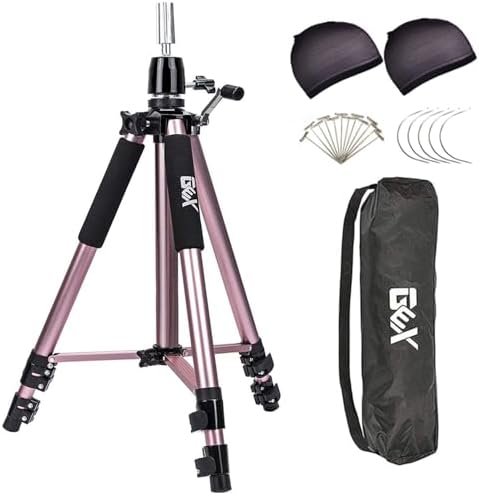 GEXWORLDWIDE GEX 63" Heavy Duty Mannequin Tripod Stand Wig Stand for Wig Mannequin Head Training Doll Manikin Head for Cosmetology Hairdressing with Travel Bag (Rose Gold) by GEXWORLDWIDE