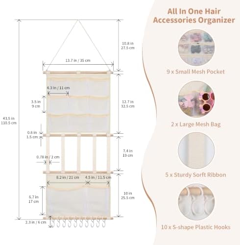 Bow Holder Hair Clip Organizer Headband Holder w/Mesh Pockets - Image 2