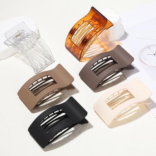 French Flat Hair Clips for Women 6pcs Hair Claw Clips for Thick or Thin Hair Matte Claw Clips for Girls Barrettes Non-Slip Strong Hold Hair Accessories for Women (Transparent) - Image 5