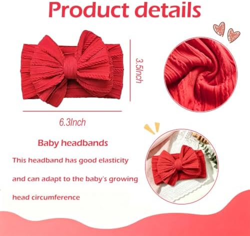 Baby Bows Headbands Soft Nylon Handmade Hair Accessories for Newborn Infant Toddler Kids (Red, Large) - Image 2