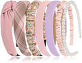 7 Pcs Headbands for Women Girls, Non Slip Cute Pearl Floral Padded Vintage Wide Fashion Multi-style Headbands for Girls (Pink A) by Unknown