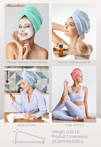 Hicober Microfiber Hair Towel Wrap for Women, Pink Blue Green, 3-Pack - Image 6