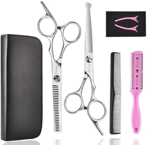 Hair Cutting Scissors Thinning Shears Set for Kids, Fcysy 6 in Children Safety Round Tip Haircut Shears Kit, Stainless Steel Hair Cutting Tools for Toddlers, Boys & Girls Home Use Grooming by Fcysy