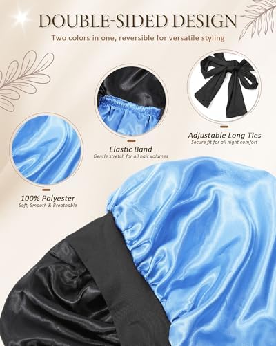 AWAYTR Long Satin Bonnet for Sleeping, Women Two-Tone Reversible Sleep Cap - Image 2