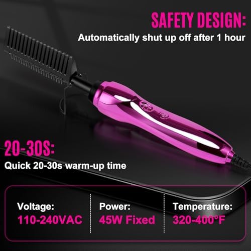 Hot Comb Hair Straightener Set for Lace Front Wigs - Heat Pressing Combs Ceramic Curling Flat Iron Electric Hot Comb for Wigs - Hair Straighteners Straightening Comb for Women Wig Installation Kit - Image 3