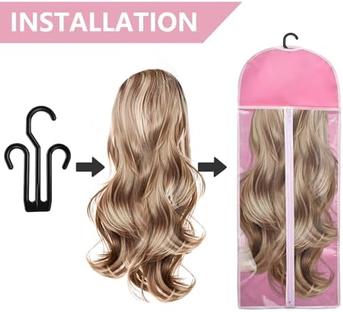 5Pcs 31.5in Hair Extension Holder Wig Storage Bag with Hanger, Pink - Image 5