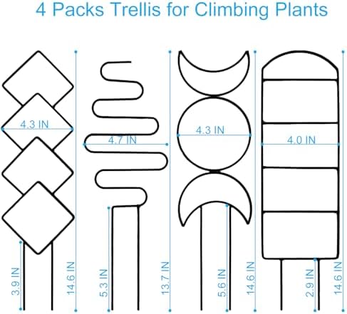 4 Packs Trellis for Climbing Plants Indoor, HENABLE Small Garden Metal Trellis for Potted Plants Outdoor for Vine Ivy Flower Plant Support, 4 Different Black Iron Patterns - Image 2