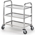 CURTA Stainless Steel Serving Trolley, 30" L x 16" W x 33" H 3 Tiered Shelf Kitchen Utility Cart, Rolling Casters Brake Wheel, Commercial Pro for Restaurant/Hotel/Lab/Clinic/Salon/Workshop by CURTA