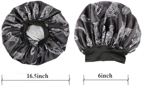Large Round Satin Bonnet with Adjustable Elastic Band, Silver Tiger Black Sleep Cap for Curly Natural Hair Women, Frizz-Free Night Hair Protector, 1 Pack - Image 4