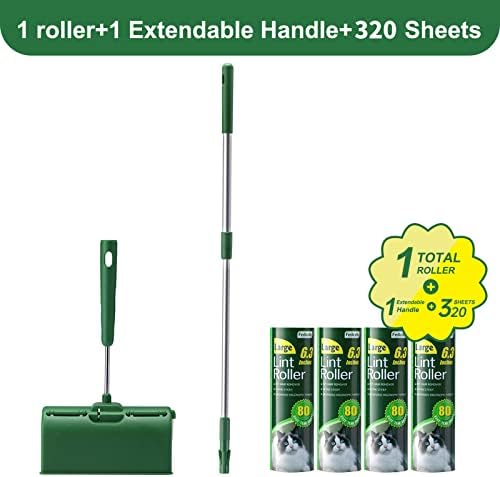 Fedicelly Large Lint Rollers Pet Hair Extra Sticky Floor, Cat Dog Hair Remover Laundry Clothes Carpet Furniture,6.3 inches Wider with 320 Sheets Giant Lint Remover Brush for Couch with Long Handle - Image 2