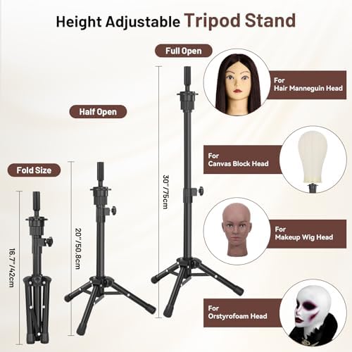 TwoWin 26"-30'' Mannequin Head Human Hair, 90% Human Hair with Tripod Stand, Face Gem Hairdressing Training Doll Head with Tripod & Clamp, Styling Practice Manikin for Cutting, Braiding, Makeup, Cosmetology Students - Image 7