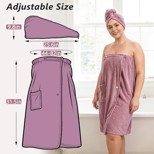 Plus Size Towel Wrap with Hair Towel for Women (2XL-4XL), Adjustable Wearable Shower Body Wrap, Comfortable Oversized Spa Bathrobe Set with Hair Drying Towel Purple - Image 2