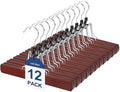 TOPIA HANGER 12 Pack Wooden Pants Hangers, Hair Extension Hangers Non Slip Skirt Hanger Wood Clamp with Velvet Padded 360° Swivel Hook for Jeans, Skirts, Trousers, Wigs Cherry CT67M by TOPIAHANGER