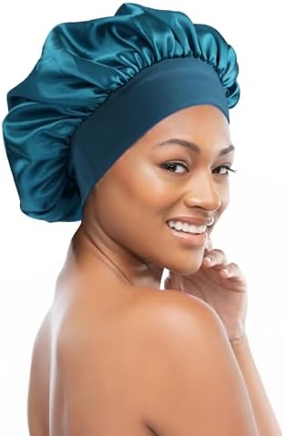 12 Pieces Silk Bonnet for Women Curly Hair Satin Bonnet Hair Wrap for Sleeping Cap with Tie Band (Blue Zircon) - Image 6