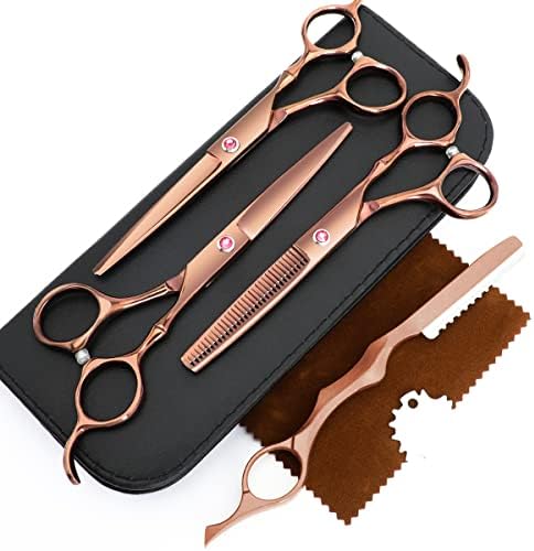 Professional Hair Cutting Scissors Sets Stainless Steel Barber Hairdressing Scissors Multifunctional Salon Thinning Scissors Straight Shears Tools Gifts for Mom Dad and Friends (Brown) by XUGOU