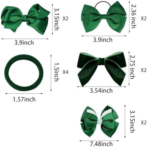 phnydreg Girl Green Hair Bow Accessories 14 Pieces Uniform Hair Bows Hair Clips Headband for School Toddler Girls - Image 3
