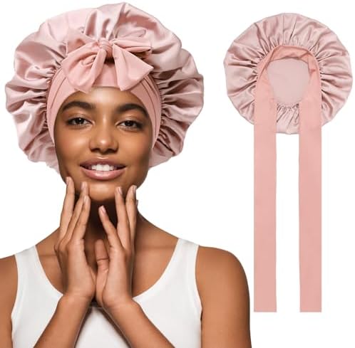 AWAYTR Wide Band Satin Bonnet, Tie-Band Sleep Cap for Curly Hair Women by AWAYTR