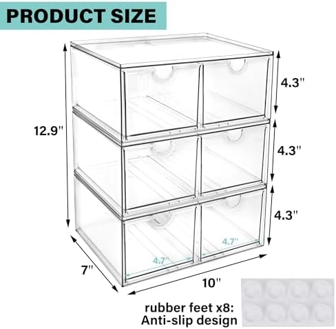 Prsildan 6 Small Drawers Stackable Storage Drawer Clear Acrylic Organizer - Image 3
