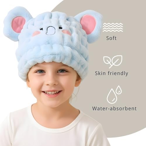 Microfiber Hair Towel Wrap for Kids, Elephant Toddler Quick Drying Cap - Image 4