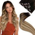 LaaVoo Clip in Hair Extensions Real Human Hair Balayage Hair Extensions Clip ins Darkest Brown Ombre Mix Ash Brown Blonde Human Hair Clip in Extension 16 Inch 5pcs 80g by LaaVoo