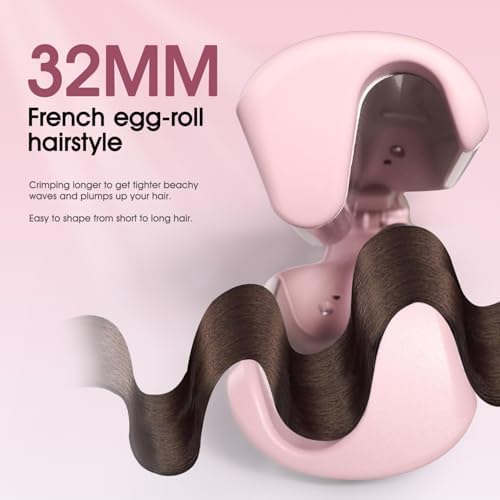 Beach Wave Curling Iron Deep Waver Hair Tool, Mermaid Hair Waver for Women Crimper, Anti-Scald, Dual Voltage, 1.4 Inch Ceramic Double Barrel Wavy Curling Iron, Pink - Image 4