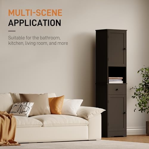 Viaozutis Tall Bathroom Cabinet, Storage Cabinet with 2 Doors & 2Drawer, with Ajustable Shelve, for Bathrooms, Kitchens,Entrances（Black） - Image 5