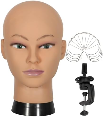 Bald Mannequin Head Stand Professional Cosmetology Wig Training Head for Wig Making and Display Hat Glasses Scarf Jewelry Model Head with Free Clamp by Simnient
