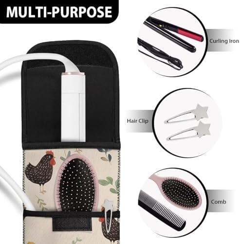 Large Capacity Hair Tools Travel Bag and Heat Resistant Mat for Curling Wand Set, Flat Iron Hair Straightener, Curling Iron, Hair Crimper, Haircare Accessories Rooster - Image 6