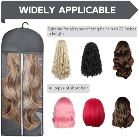 5Pcs 31.5in Hair Extension Holder Wig Storage Bag with Hanger, Grey - Image 4