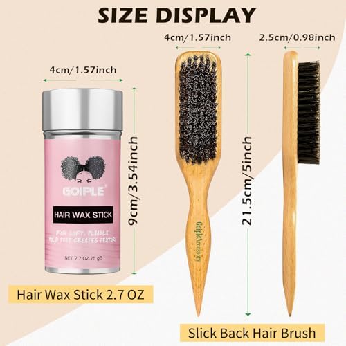 Slick Back Hair Brush & Wax Stick Set for Slick Back Hair – Teasing Boar Bristle Hair Brush for Sleek, Control, Flyaways & Baby Hairs – Wax Stick for Women Sectioning & Smoothing Ponytail Bun - Image 4