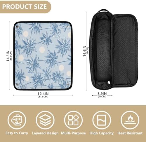 Hair Tools Travel Bag with Heat Resistant Mat Detachable 2-in-1 Curling Iron Travel Case Hot Tools Organizer for Straightener Flat Iron Light Blue Palm Trees and Sun - Image 4