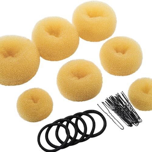 Teenitor Hair Bun Maker Set, 7 Pieces Bun Donuts for Hair(1 Extra-Large, 2 Large, 2 Medium, 2 Small), 5 Elastic Bands, 20 Hair Pins, Gold by PERFECTYOURBEAUTY