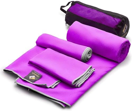 OlimpiaFit Quick Dry Towel - 3 Size Pack of Lightweight Microfiber Travel Towels w/Bag - Fast Drying Towel Set for Camping, Beach, Gym, Backpacking, Sports, Yoga & Swim Use by OlimpiaFit
