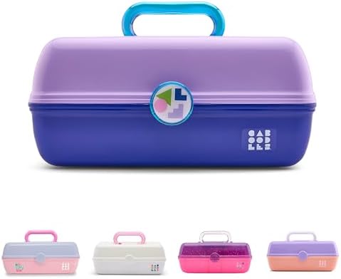 Caboodles On-The-Go Girl Makeup Box, Two-Tone Lilac on Cobalt, Hard Plastic Makeup Organizer Box, Built-In Mirror, Secure Latch for Safe Travel, Spacious Storage for Large Items by Caboodles