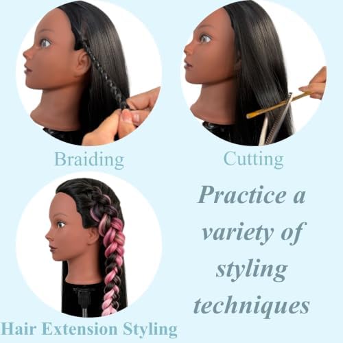 Black Mannequin Head with Hair, Cosmetology Mannequin Head for Braiding - Image 3