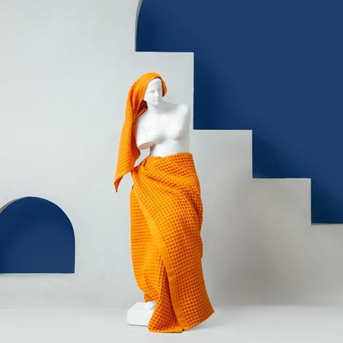 Luxury Organic Japanese Cotton Waffle Bath Towel | Thick, Absorbent, Quick Dry Bathroom Towels for Shower, Sauna, Onsen| Hotel & Spa Quality, Gift-Ready (Coral Orange, Bath Sheet (2 Pack)) - Image 6