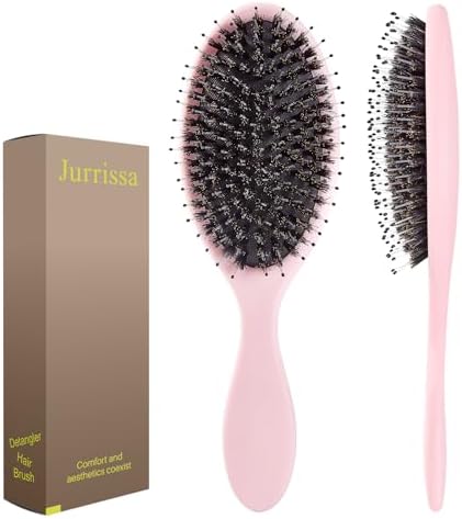 Boar Bristles Hair Brush for Women and Men, Detangling Hair Brush for Smoothing Massage Add Shine, Nylon&Boar Bristles Detangler brush for Hair Healthy (1 Pack-Pink) by aestheticspracticality