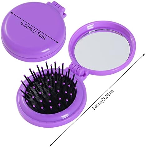Heliltd 2pcs Folding Travel Mirror Pocket Hair Brushes, Round, Rose Purple - Image 2