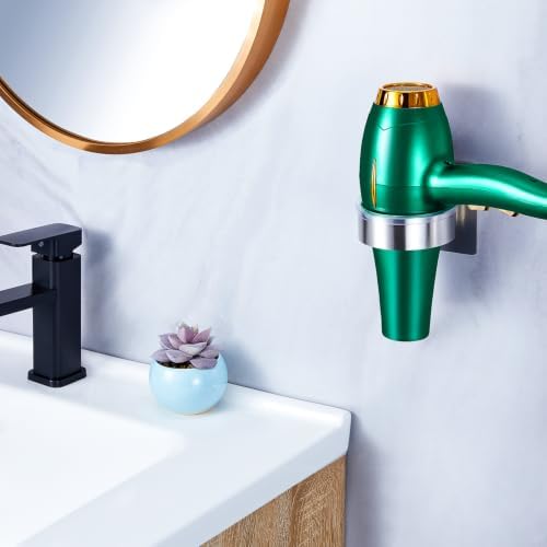 Blow Dryer Holder Wall Mounted, hairdryer holder for bathroom, Blow Dryer Organizer, hair tool organizer wall mount, Adhesive Hair Dryer Storage for Bathroom Barber Shop (Silver) - Image 3