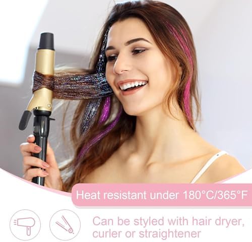 ZYXQZYX Hair Tinsel Kit Pack of 18 Pcs Hair Tinsel Clip in 19.6Inch Glitter Tinsel Hair Extensions Heat Resistant Clip in Hair Tinsel Sparkle Fairy Hair Accessories for Kids Girls Women (Black) - Image 6