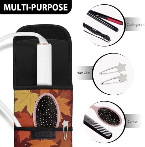 Thanksgiving Maple Leaves Flat Iron Case Heat Resistant Neoprene Curling Iron Cover Bag with Pocket Curling Iron Organizers and Storage for Flat Iron, Straightener, Curling Wand/Curling Iron - Image 7