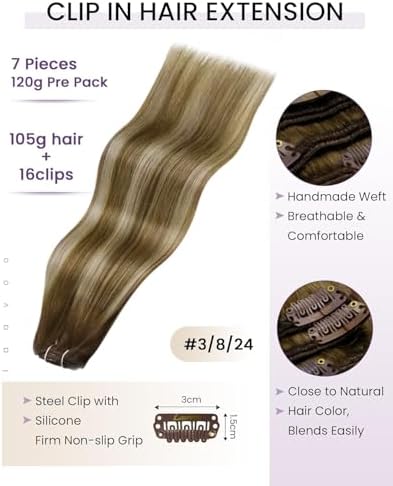 LaaVoo Clip in Human Hair Extensions Real, 22inch 5pcs 80g - Image 3