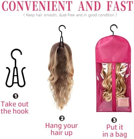 8PCS Wig Storage Bags with Hanger Hair Extension Holder Wig Bag-Red - Image 3