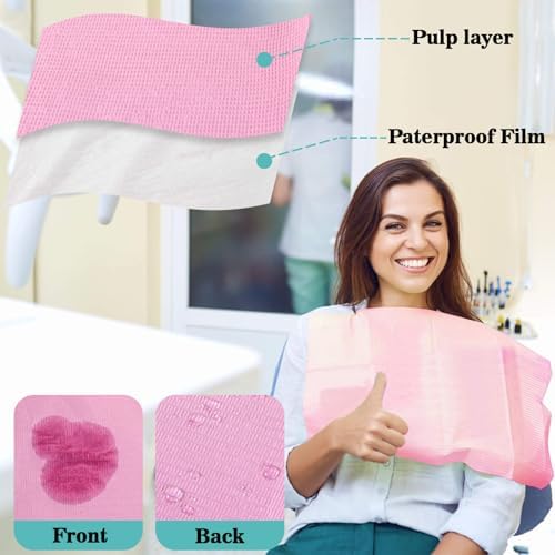 MAQIHAN 125pcs Dental Bibs Disposable - Pink Dentist Bib for Nail, Tattoo - Image 3
