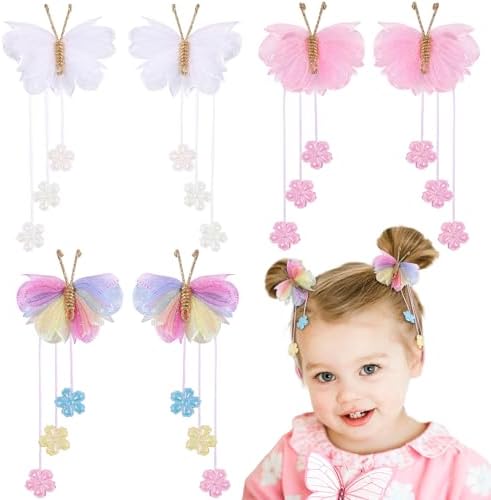 OAOLEER 6PCS Butterfly Hair Bows for Girls, Tulle Bows by Oaoleer