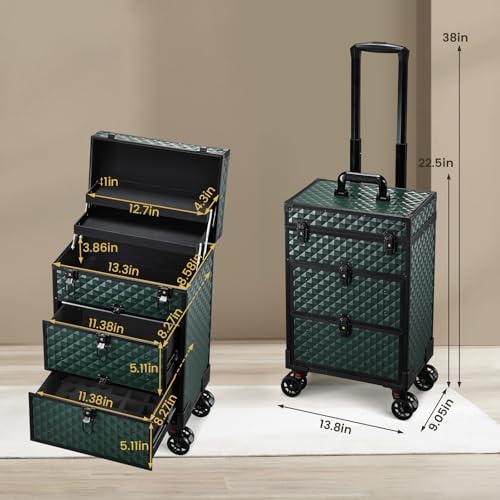 Rolling Train Case 2 Large Drawers Salon Cart Cosmetology Case on Wheels - Image 5