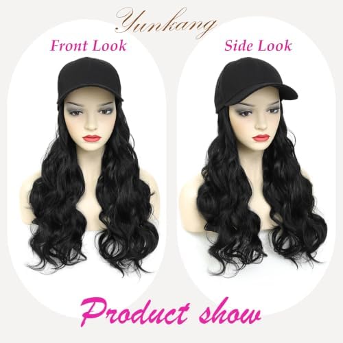 Hat Wig Baseball Cap with Long Wavy Wig Layered Black Curly Wave Hair - Image 2